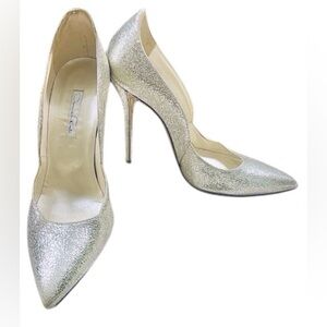 Oscar de la Renta Sabrina Silver Leather Stiletto Pumps Shoes 39
